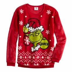 Licensed Character Juniors' The Grinch Holiday Santa Headshot Graphic Pullover -Licensed Character Shop unnamed file 229