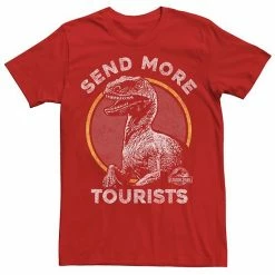 Licensed Character Men's Jurassic Park Raptor Says Send More Tourists Tee Royal Heather