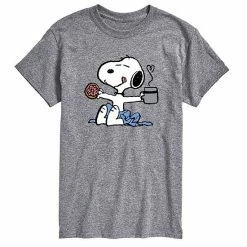 Licensed Character Men's Peanuts Donut Coffee Snoopy Tee Beige Khaki