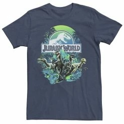 Licensed Character Men's Jurassic World Blue Green Jungle Velociraptor Attack Graphic Tee Navy Heather -Licensed Character Shop unnamed file 23646