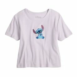Licensed Character Disney's Lilo & Stitch Juniors' Stitch Sitting Cropped Tee -Licensed Character Shop unnamed file 2376