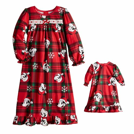 Licensed Character Disney's Mickey Mouse Toddler Girl Jammies For Your Families® "Holiday Party Mickey" Print Nightgown & Doll Gown Set 3 Licensed Character Disney's Mickey Mouse Toddler Girl Jammies For Your Families® "Holiday Party Mickey" Print Nightgown & Doll Gown Set