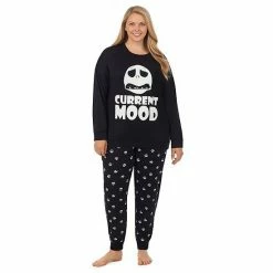 Licensed Character Plus Size The Nightmare Before Christmas Long Sleeve Pajama Top & Banded Bottom Pajama Pants Set
