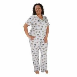 Licensed Character Plus Size Nite Nite By Munki Munki Grogu Short Sleeve Pajama Shirt & Pajama Pants Set Blue Frogs