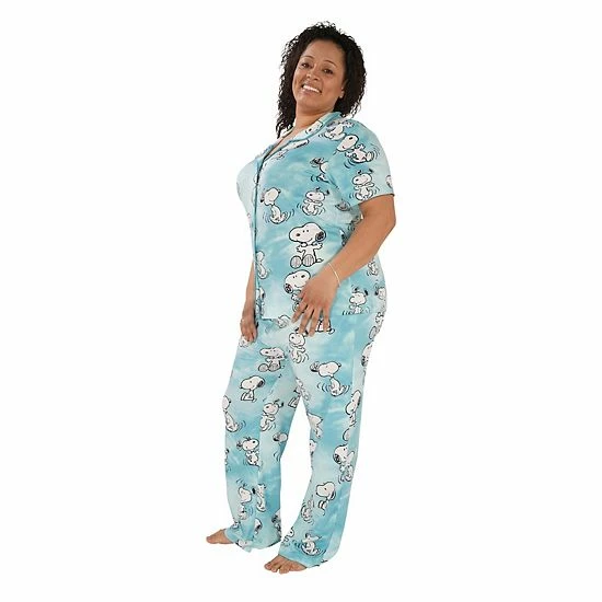 Licensed Character Plus Size Nite Nite By Munki Munki Grogu Short Sleeve Pajama Shirt & Pajama Pants Set Blue Frogs 5 Licensed Character Plus Size Nite Nite By Munki Munki Grogu Short Sleeve Pajama Shirt & Pajama Pants Set Blue Frogs - Image 3
