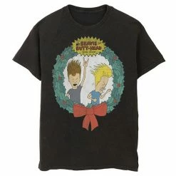 Licensed Character Men's Cartoon Network Beavis And Butthead Christmas Wreath Tee Navy -Licensed Character Shop unnamed file 24340