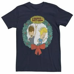 Licensed Character Men's Cartoon Network Beavis And Butthead Christmas Wreath Tee Navy -Licensed Character Shop unnamed file 24342