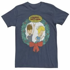 Licensed Character Men's Cartoon Network Beavis And Butthead Christmas Wreath Tee Navy -Licensed Character Shop unnamed file 24344