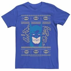 Licensed Character Men's DC Comics Batman Face Christmas Sweater Style Tee Navy -Licensed Character Shop unnamed file 24383