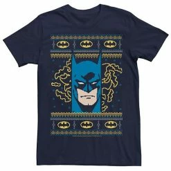 Licensed Character Men's DC Comics Batman Face Christmas Sweater Style Tee Navy -Licensed Character Shop unnamed file 24386