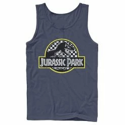 Licensed Character Men's Jurassic Park Checkered Classic Logo Tank White