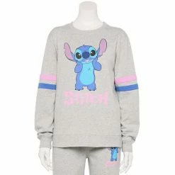 Licensed Character Disney's Lilo & Stitch Juniors' "Stitch" Striped Sleeve Pullover