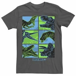 Licensed Character Men's Jurassic World Two Dino Faces Comic Pop Tee Kelly Heather