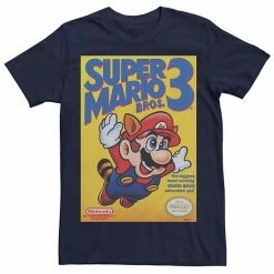 Licensed Character Men's Super Mario Bros 3 Flying Raccoon Mario Poster Tee Navy
