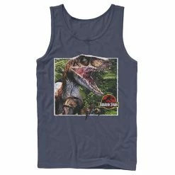 Licensed Character Men's Jurassic Park Raptor Coming Out Of Forest Tank Navy