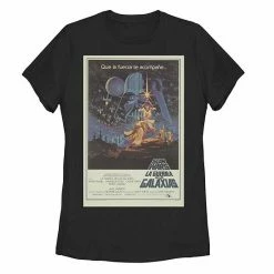 Licensed Character Juniors'Star Wars La Guerra De Las Galaxias Movie Poster Tee Black -Licensed Character Shop unnamed file 25532