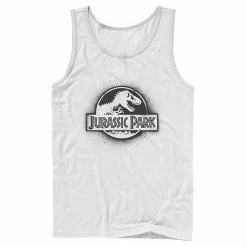 Licensed Character Men's Jurassic Park All White Spray Paint Stencil Movie Logo Tank