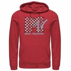Licensed Character Men's MTV Logo Black And White Checkered Blue TV Hoodie -Licensed Character Shop unnamed file 25651