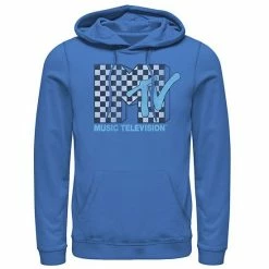Licensed Character Men's MTV Logo Black And White Checkered Blue TV Hoodie -Licensed Character Shop unnamed file 25652