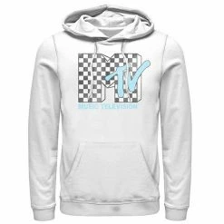 Licensed Character Men's MTV Logo Black And White Checkered Blue TV Hoodie -Licensed Character Shop unnamed file 25653