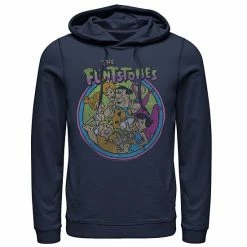 Licensed Character Men's The Flintstones Retro Faded Circle Portrait Hoodie Navy -Licensed Character Shop unnamed file 25807