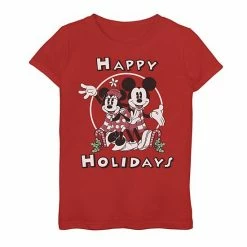 Licensed Character Girls 7-16 Disney Mickey And Minnie Mouse "Happy Holidays" Graphic Tee