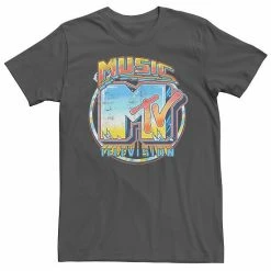 Licensed Character Men's MTV Distressed Air Brushed Music Television Logo Tee Charcoal