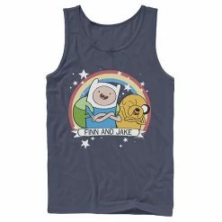 Licensed Character Men's Cartoon Network Adventure Time Finn & Jake Rainbow Banner Tank Top Charcoal