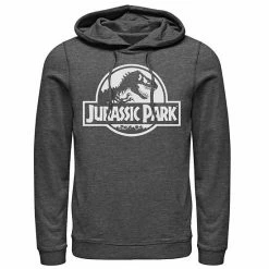 Licensed Character Men's Jurassic Park Beige Flat Movie Logo Pullover Hoodie Charcoal Heather -Licensed Character Shop unnamed file 26636