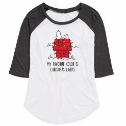 Licensed Character Juniors' Peanuts Christmas Lights Raglan Graphic Tee White Heather Charcoal -Licensed Character Shop unnamed file 2693