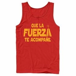 Licensed Character Men's Star Wars Que La Fuerza Te Acompane Yellow Text Tank Red
