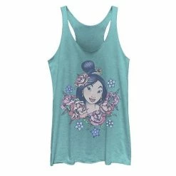 Licensed Character Disney's Mulan Juniors' Floral Portrait Vintage Graphic Tank Tahiti Blue