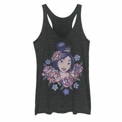 Licensed Character Disney's Mulan Juniors' Floral Portrait Vintage Graphic Tank Tahiti Blue -Licensed Character Shop unnamed file 27424