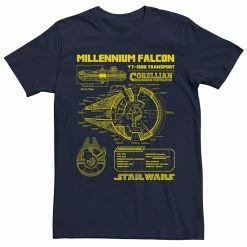 Licensed Character Men's Star Wars Millennium Falcon Schematics Tee Royal