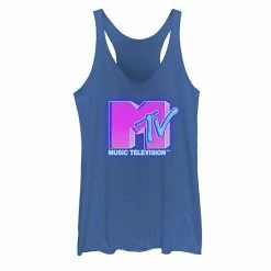 Licensed Character Juniors' MTV Hot Pink And Blue Neon Sign Logo Tank Top White Heather -Licensed Character Shop unnamed file 27581