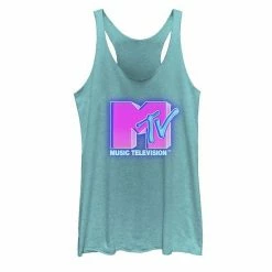 Licensed Character Juniors' MTV Hot Pink And Blue Neon Sign Logo Tank Top White Heather -Licensed Character Shop unnamed file 27582
