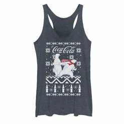 Licensed Character Juniors' Coca-Cola Ugly Sweater Polar Bear Slide Graphic Tank Navy Heather