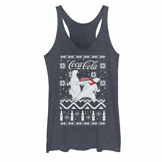Licensed Character Juniors' Coca-Cola Ugly Sweater Polar Bear Slide Graphic Tank Navy Heather 4 Licensed Character Juniors' Coca-Cola Ugly Sweater Polar Bear Slide Graphic Tank Navy Heather - Image 2