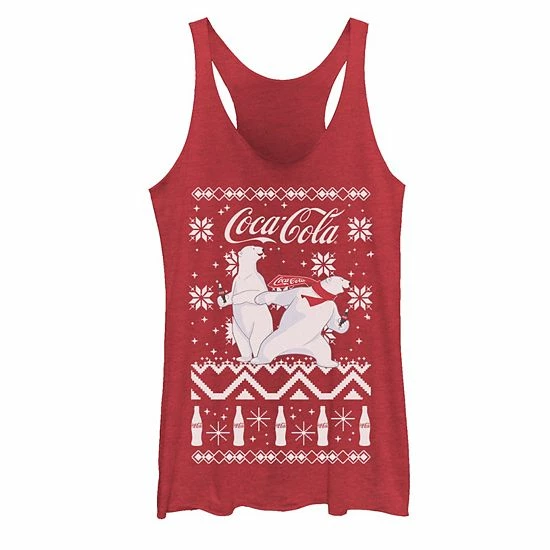 Licensed Character Juniors' Coca-Cola Ugly Sweater Polar Bear Slide Graphic Tank Navy Heather 5 Licensed Character Juniors' Coca-Cola Ugly Sweater Polar Bear Slide Graphic Tank Navy Heather - Image 3