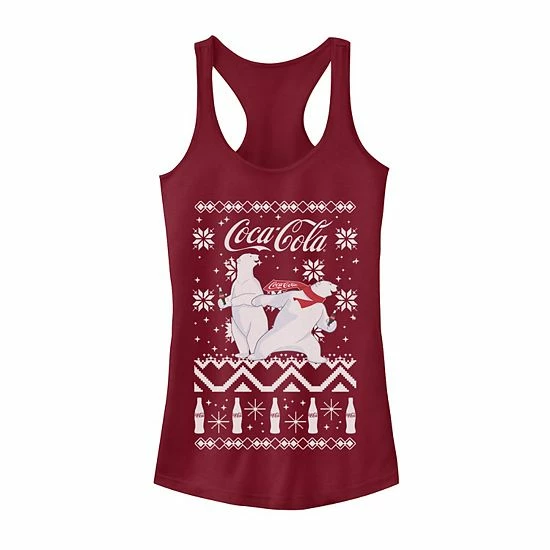 Licensed Character Juniors' Coca-Cola Ugly Sweater Polar Bear Slide Graphic Tank Navy Heather 6 Licensed Character Juniors' Coca-Cola Ugly Sweater Polar Bear Slide Graphic Tank Navy Heather - Image 4
