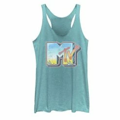 Licensed Character Juniors' MTV Tiny Logo Bright Brushed Tank Top Tahiti Blue -Licensed Character Shop unnamed file 27676
