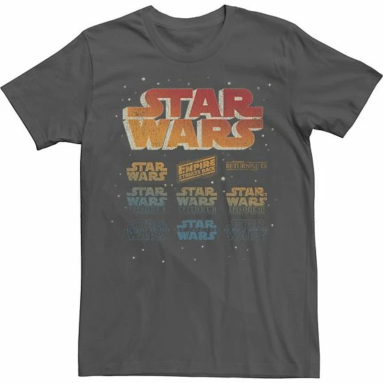 Licensed Character Men's Star Wars Faded Movie Logos Tee Charcoal 5 Licensed Character Men's Star Wars Faded Movie Logos Tee Charcoal - Image 3