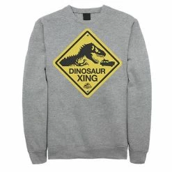 Licensed Character Men's Jurassic Park Dinosaur Crossing Yellow Sign Sweatshirt Athletic Heather -Licensed Character Shop unnamed file 28150