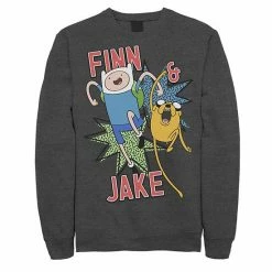 Licensed Character Men's Cartoon Network Adventure Time Finn & Jake Kapows Fleece Charcoal Heather -Licensed Character Shop unnamed file 28166