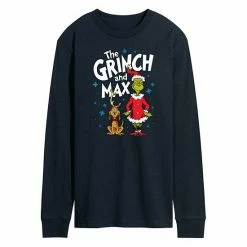 Licensed Character Men's Dr. Seuss The Grinch And Max Long Sleeve Tee Gray