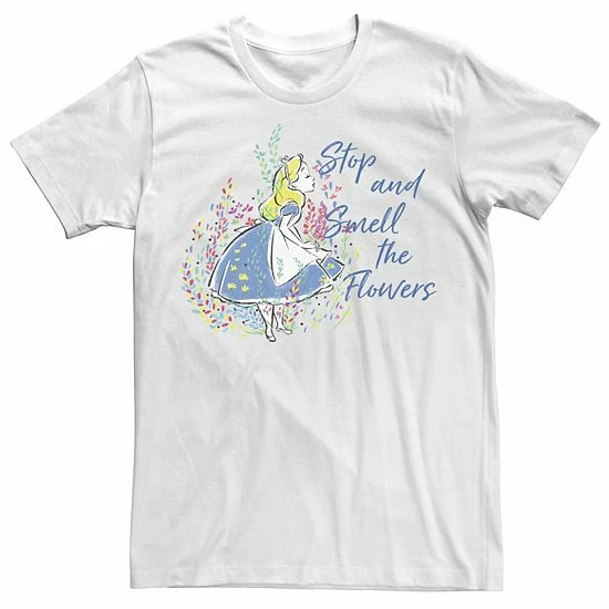 Licensed Character Men's Disney Alice In Wonderland Stop And Smell The Flowers Tee Natural 3 Licensed Character Men's Disney Alice In Wonderland Stop And Smell The Flowers Tee Natural