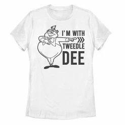 Licensed Character Juniors' Disney Alice In Wonderland I'm With Tweedledee Tee White
