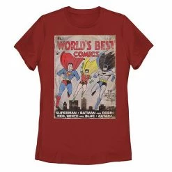 Licensed Character Juniors' Justice League Worlds Best Comics Vintage Comic Tee Red -Licensed Character Shop unnamed file 29337