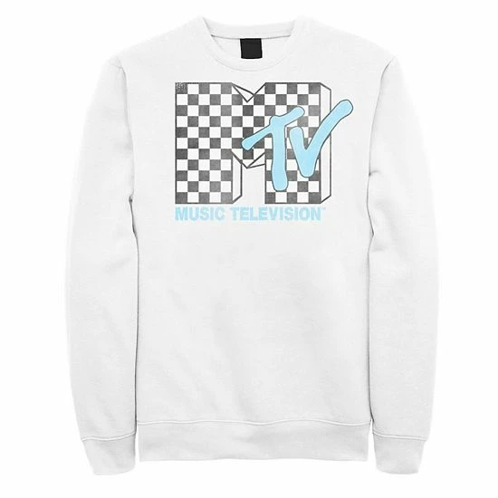 Licensed Character Men's MTV Logo Black And White Checkered Blue TV Sweatshirt 4 Licensed Character Men's MTV Logo Black And White Checkered Blue TV Sweatshirt - Image 2