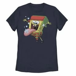 Licensed Character Juniors' SpongeBob SquarePants Catching Snowflakes Holiday Graphic Tee White -Licensed Character Shop unnamed file 29984